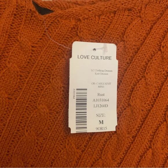 Rust Orange Cable Knit Short Dress Medium Sleeveless Sweater Fall Mini Pumpkin - Picture 6 of 9